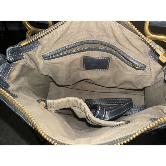 Chloe Dark Navy Pebbled Leather Marcie Satchel Womens Bags Size Medium Authentic - Picture 7 of 15